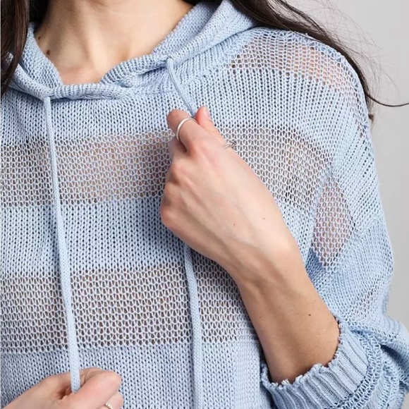 BKE Buckle | Ribbed Open Weave Hooded Sweater | Kentucky Blue - Picture 4 of 8